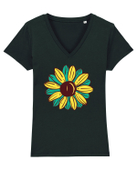 Retro Vintage Flower Tricou mânecă scurtă guler V Damă Evoker
