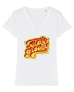 Stay Groovy Tricou mânecă scurtă guler V Damă Evoker