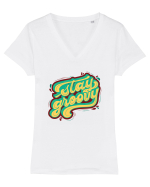 Stay Groovy Tricou mânecă scurtă guler V Damă Evoker