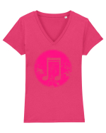 Retro Music Note Tricou mânecă scurtă guler V Damă Evoker