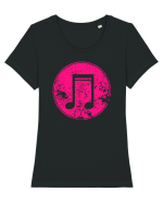 Retro Music Note Tricou mânecă scurtă guler larg fitted Damă Expresser