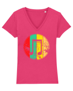 Retro Music Note Tricou mânecă scurtă guler V Damă Evoker