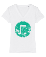Retro Music Note Tricou mânecă scurtă guler V Damă Evoker