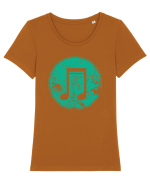 Retro Music Note Tricou mânecă scurtă guler larg fitted Damă Expresser