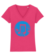 Retro Music Note Tricou mânecă scurtă guler V Damă Evoker
