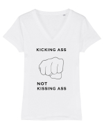 Kicking ass not kissing ass Tricou mânecă scurtă guler V Damă Evoker