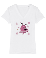 Courage caine fricos Hippy vibe  Tricou mânecă scurtă guler V Damă Evoker