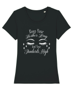 Keep your lashes long and Tricou mânecă scurtă guler larg fitted Damă Expresser