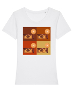 Aparat Foto Retro Vintage Tricou mânecă scurtă guler larg fitted Damă Expresser