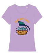 Yeah But First Coffee Tricou mânecă scurtă guler larg fitted Damă Expresser