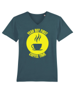 Yeah But First Coffee Tricou mânecă scurtă guler V Bărbat Presenter