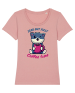 Coffee and Cat Tricou mânecă scurtă guler larg fitted Damă Expresser