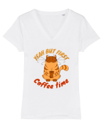 Coffee and Cat Tricou mânecă scurtă guler V Damă Evoker