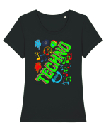 Techno Music Lover  Tricou mânecă scurtă guler larg fitted Damă Expresser