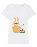 Easter bunny painting eggs Tricou mânecă scurtă guler V Damă Evoker