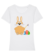Easter bunny painting eggs Tricou mânecă scurtă guler larg fitted Damă Expresser