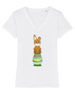 Rabbit on easter egg Tricou mânecă scurtă guler V Damă Evoker