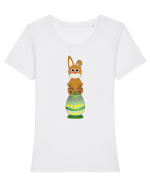 Rabbit on easter egg Tricou mânecă scurtă guler larg fitted Damă Expresser