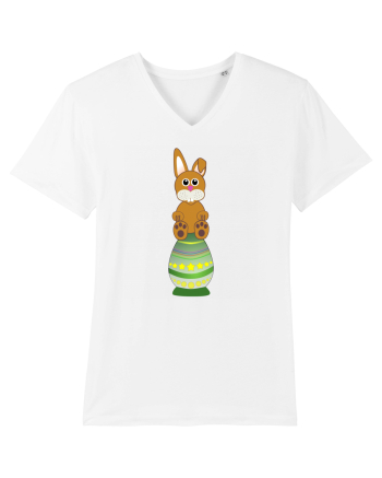Rabbit on easter egg White