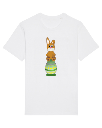 Rabbit on easter egg White