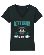 Lone Wolf Born To Ride Tricou mânecă scurtă guler V Damă Evoker