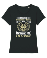 Never Underestimate Me. Inside Me, I'm A Wolf Tricou mânecă scurtă guler larg fitted Damă Expresser
