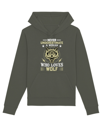 Never underestimate a woman who loves wolf Khaki