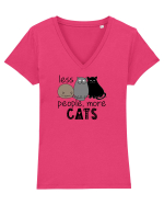 Less People More Cats Tricou mânecă scurtă guler V Damă Evoker