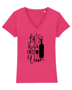 Let's Talk, But First Wine Tricou mânecă scurtă guler V Damă Evoker