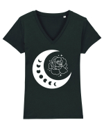 Celestial Moon Phases Flowers Tricou mânecă scurtă guler V Damă Evoker