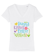 Bunny Kisses Easter Wishes Tricou mânecă scurtă guler V Damă Evoker