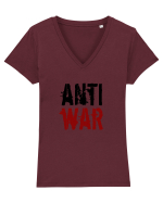 Anti War (negru-roșu) Tricou mânecă scurtă guler V Damă Evoker