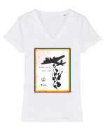 Make music not war Tricou mânecă scurtă guler V Damă Evoker