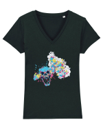Watercolor Skull Tricou mânecă scurtă guler V Damă Evoker