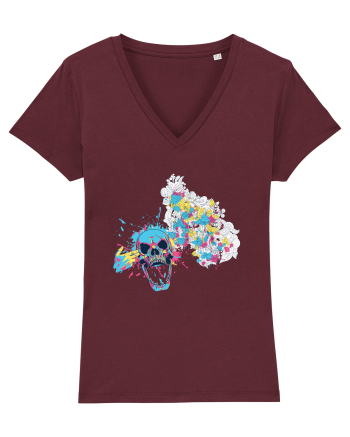 Watercolor Skull Burgundy