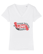 Work Hard Love Hard Tricou mânecă scurtă guler V Damă Evoker