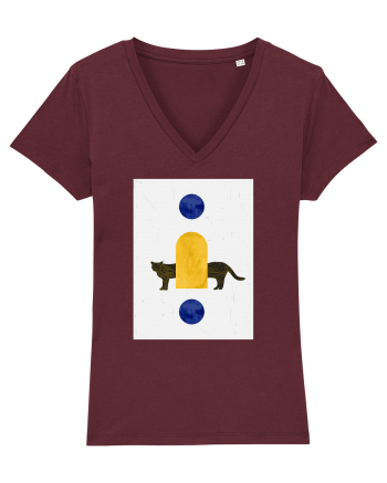 Contemporary Cat Art Burgundy