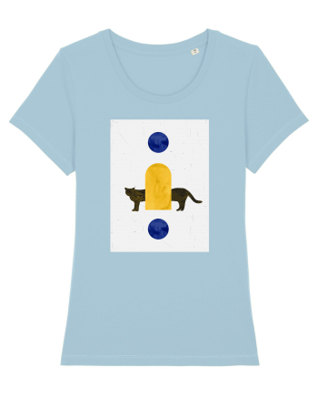 Contemporary Cat Art Sky Blue