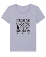 I Run On Caffeine, Cats And Cuss Words Tricou mânecă scurtă guler larg fitted Damă Expresser
