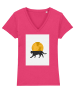Moon Cat Tricou mânecă scurtă guler V Damă Evoker