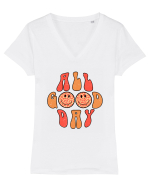 All Good Day Retro Tricou mânecă scurtă guler V Damă Evoker