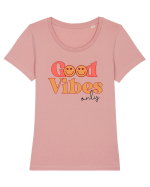 Good Vibes Only Retro Tricou mânecă scurtă guler larg fitted Damă Expresser