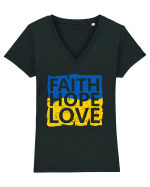 Faith Hope Love Ukraine Tricou mânecă scurtă guler V Damă Evoker