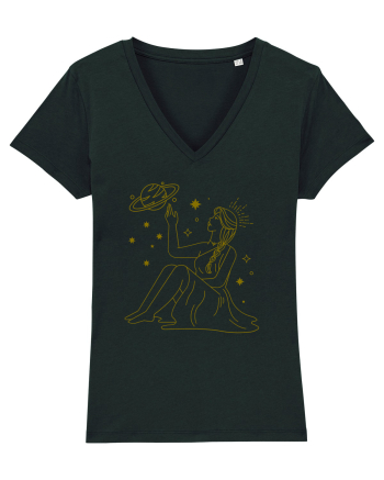 Saturn Planet Celestial Girl Black