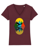 Abstract Mountains Tricou mânecă scurtă guler V Damă Evoker