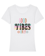 Good Vibes Only Vintage Tricou mânecă scurtă guler larg fitted Damă Expresser