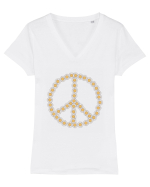 Peace Flowers Daisy Tricou mânecă scurtă guler V Damă Evoker
