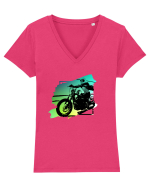 Motorcycle ride 2 Tricou mânecă scurtă guler V Damă Evoker