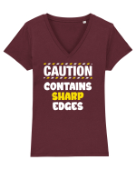 Caution - contains sharp edges Tricou mânecă scurtă guler V Damă Evoker