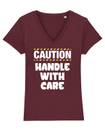Caution - handle with care Tricou mânecă scurtă guler V Damă Evoker